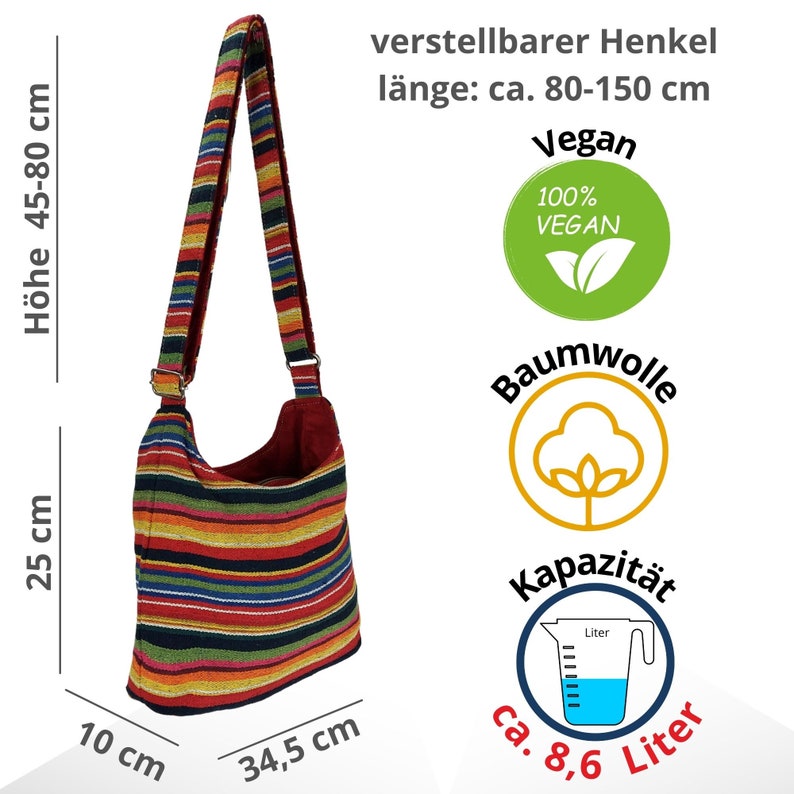 Bolso bandolera de mujer. Bolso hobo tejido en algodón con asas ajustables. Bandolera bandolera con rayas, bolso vegano imagen 5