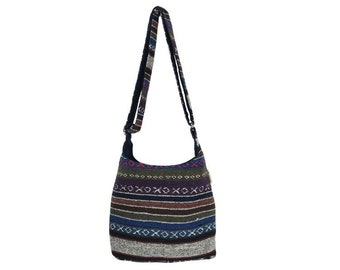 Ladies shoulder bag. Woven cotton hobo bag with adjustable handles. Crossbody shoulder bag with stripes, vegan bag