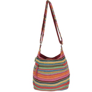 Damen Umhängetasche. Hobo Tasche aus gewebter Baumwolle mit verstellbare Henkel. Crossbody Schultertasche mit Streifen, Vegane Tasche Bild 1