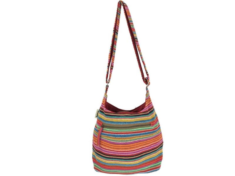 Damen Umhängetasche. Hobo Tasche aus gewebter Baumwolle mit verstellbare Henkel. Crossbody Schultertasche mit Streifen, Vegane Tasche Bild 1