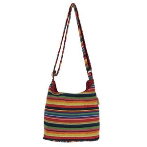 Bolso bandolera de mujer. Bolso hobo tejido en algodón con asas ajustables. Bandolera bandolera con rayas, bolso vegano imagen 1