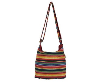 Bolso bandolera de mujer. Bolso hobo tejido en algodón con asas ajustables. Bandolera bandolera con rayas, bolso vegano