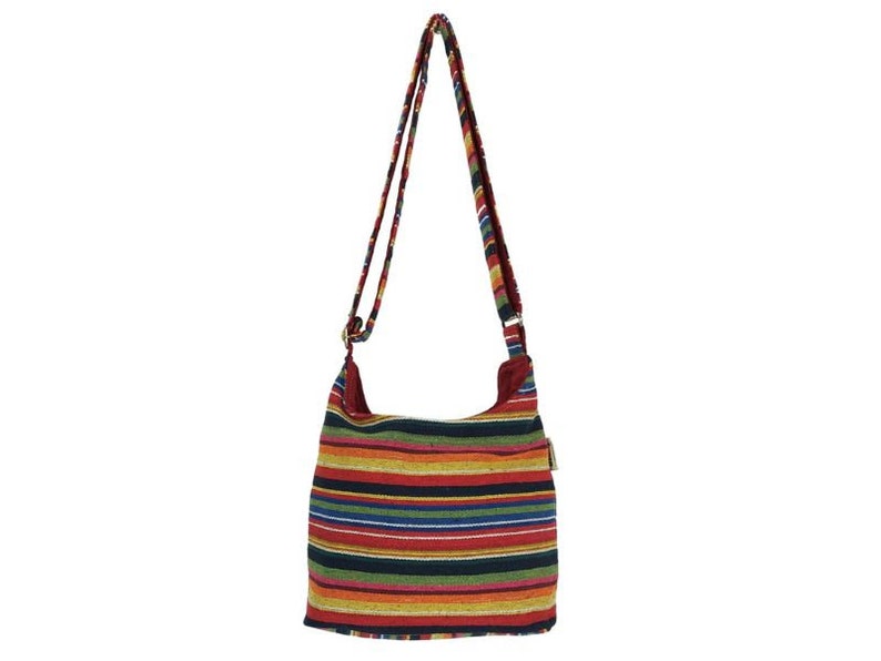 Bolso bandolera de mujer. Bolso hobo tejido en algodón con asas ajustables. Bandolera bandolera con rayas, bolso vegano imagen 1