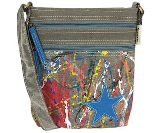 Sunsa women's vegan shoulder bag. Sustainable crossover bag made of canvas. Each shoulder bag is unique. Crossbody bag for you