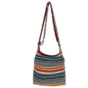 Ladies shoulder bag. Woven cotton hobo bag with adjustable handles. Crossbody shoulder bag with stripes, vegan bag image 1