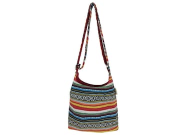 Dames schoudertas. Geweven katoenen hobo tas met verstelbare hengsels. Crossbody schoudertas met strepen, veganistische tas