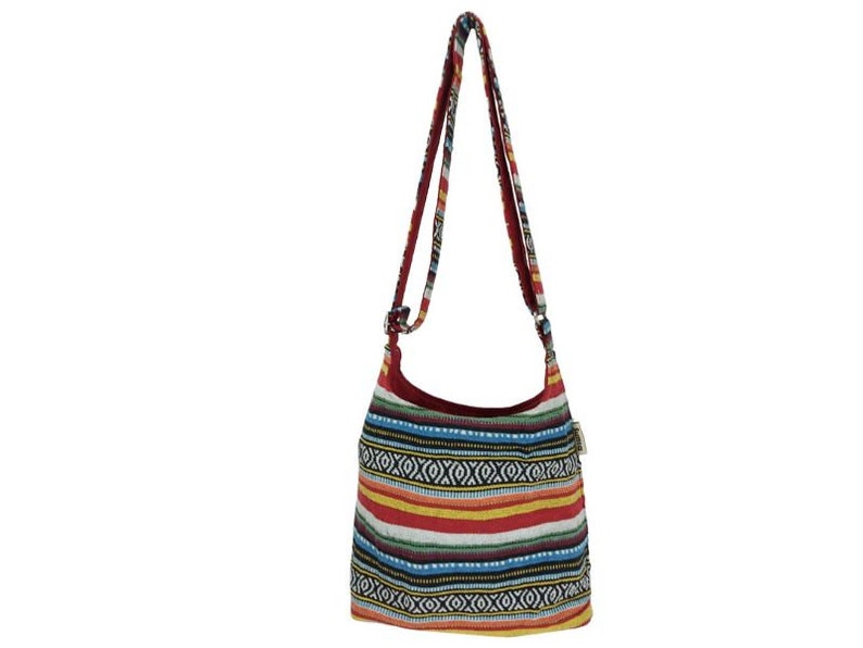 Ladies shoulder bag. Woven cotton hobo bag with adjustable handles. Crossbody shoulder bag with stripes, vegan bag image 1