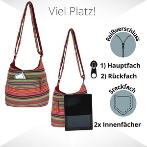 Damen Umhängetasche. Hobo Tasche aus gewebter Baumwolle mit verstellbare Henkel. Crossbody Schultertasche mit Streifen, Vegane Tasche Bild 7