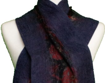 Dark Blue Silk Scarf Hand Felted with Wool - Unique Christmas Gifts for Women - Unique Gifts for Friends - Unique Gifts - Free Gift Wrap