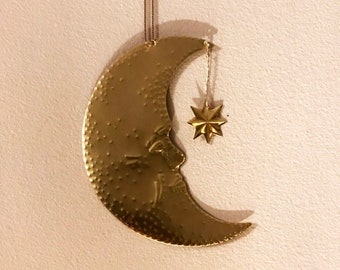 DELICATE Moon with star handmade copper / brass Christmas decoration