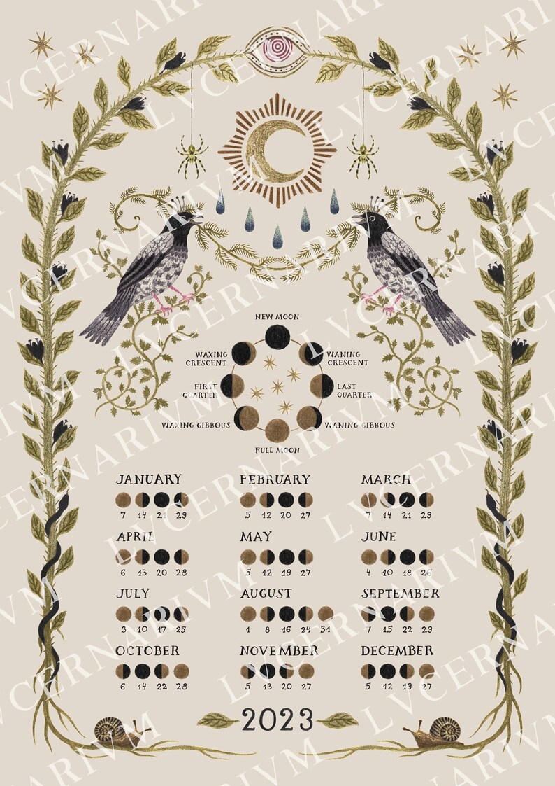 2023 Moon Calendar Northern Hemisphere Etsy Australia