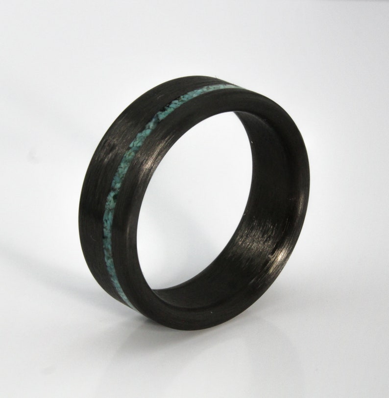 Carbon Fiber Ring With Turquoise Inlay, Turquoise Rings, Black Rings, Wedding Rings, Men's Wedding Band, Ring for Men, Best Gift image 7