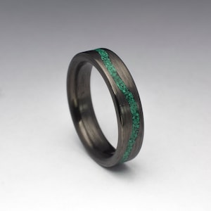 Carbon Fiber Ring With Malachite Wave Through The Middle, Men's Ring, Wedding Ring, Wedding Bands, Black Ring, Gift For Her, Gift For Him