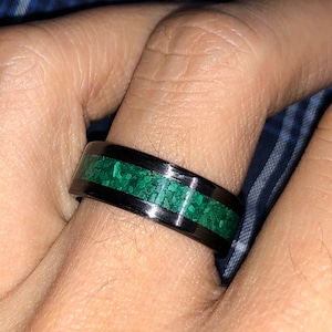 Carbon Fiber Ring With Malachite Inlay, Black Ring, Men's Ring, Men's wedding ring, Wedding Bands, Gifts, Gift For Her, Gift For Him