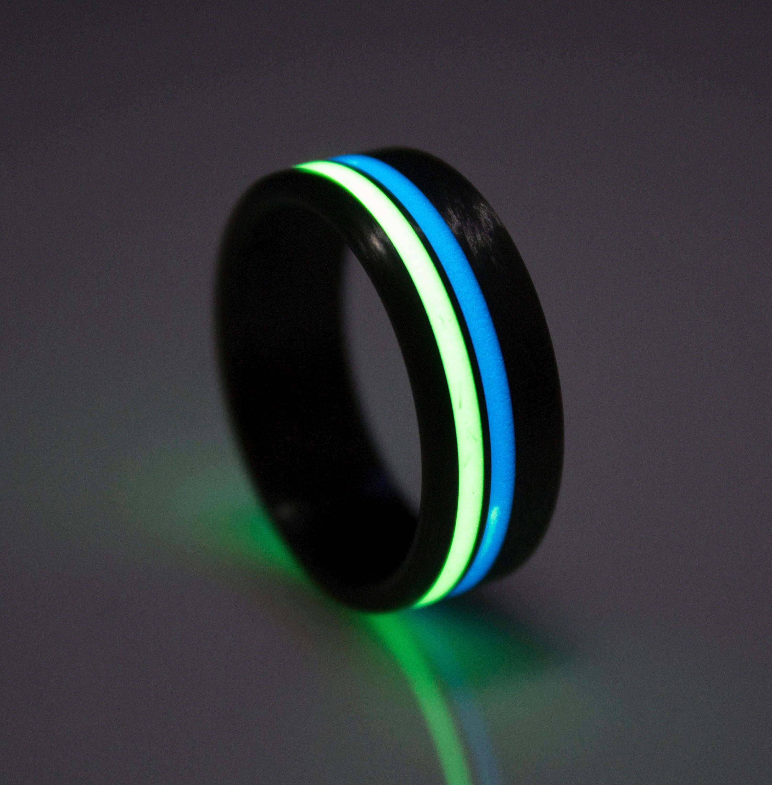 Carbon fiber Glow Ring, Glow Ring, Men's Ring, Black Ring, Wedding