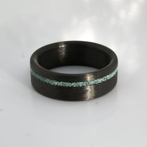 Carbon Fiber Ring With Turquoise Inlay, Turquoise Rings, Black Rings, Wedding Rings, Men's Wedding Band, Ring for Men, Best Gift image 3