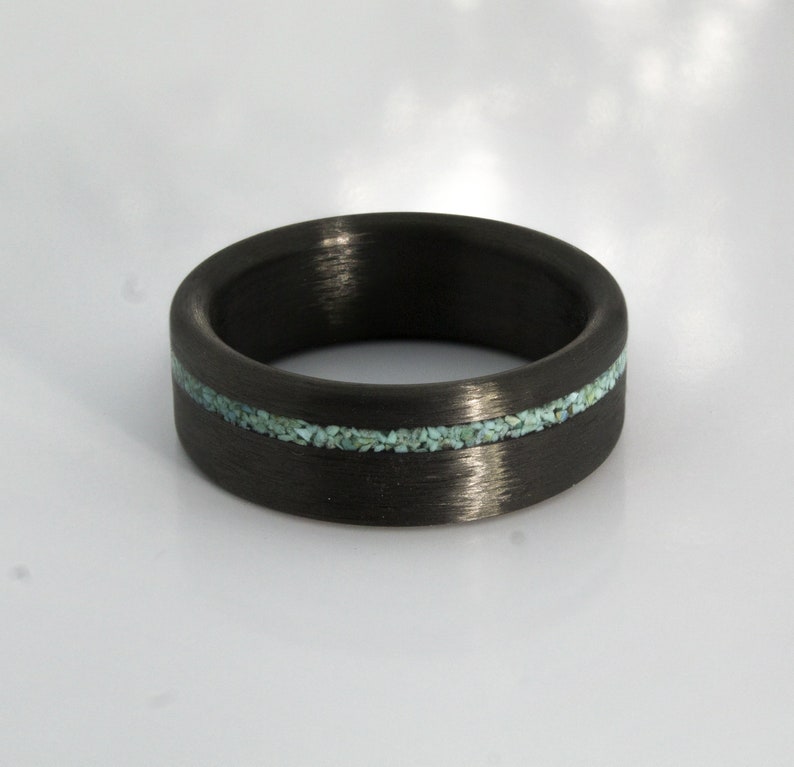 Carbon Fiber Ring With Turquoise Inlay, Turquoise Rings, Black Rings, Wedding Rings, Men's Wedding Band, Ring for Men, Best Gift image 3