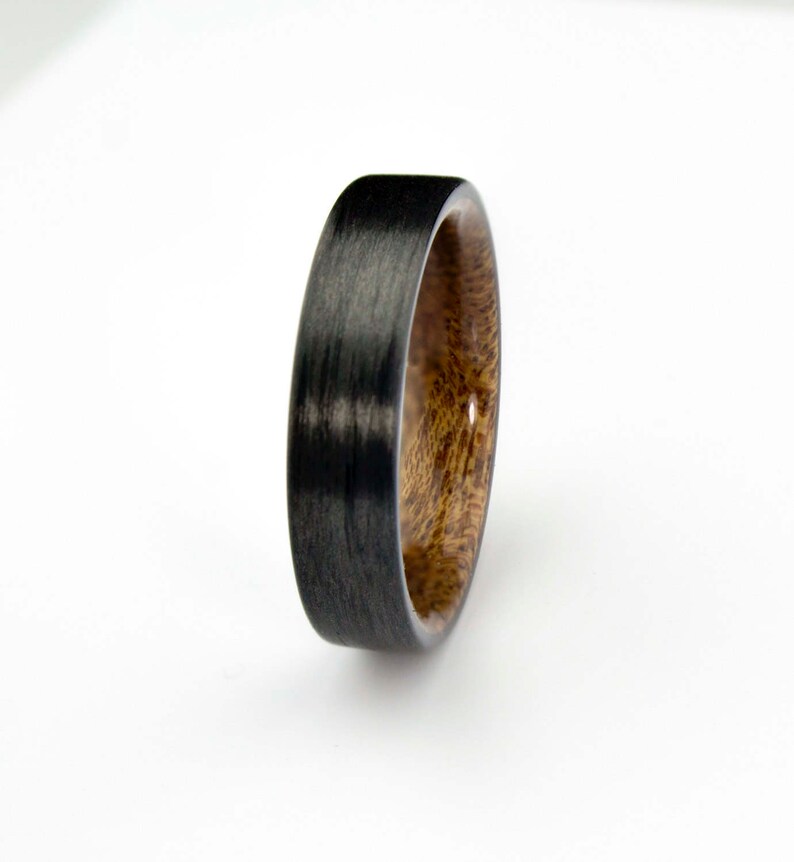 Carbon Fiber Ring Mahogany Wood Wedding Ring Black Ring Etsy