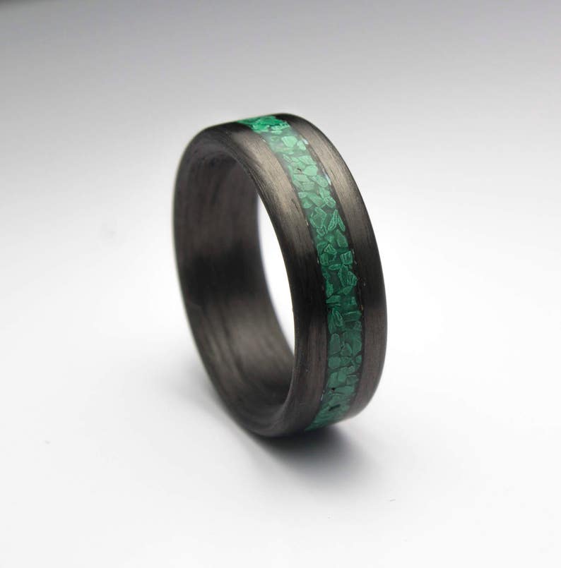 Carbon Fiber Ring With Malachite Inlay Black Ring Men's | Etsy