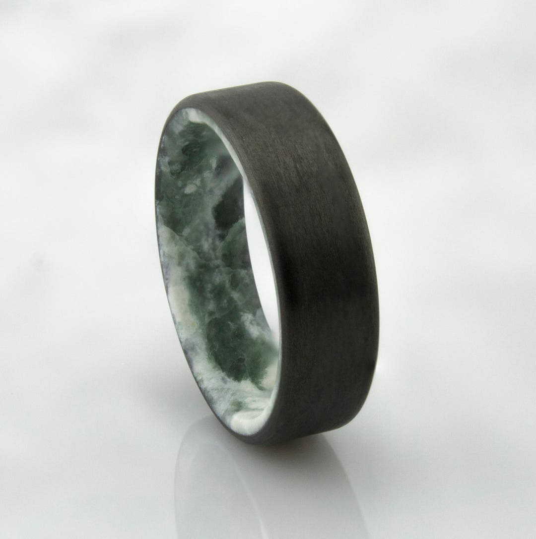 Carbon Fiber Ring With Real Natural Green Quartzite Men's - Etsy
