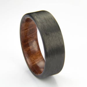 Carbon Fiber Ring With Thuya Burl wood liner, Black Ring, Men's Ring, Women's Ring, Wedding Band, Gift For Him, Gift For Her image 2