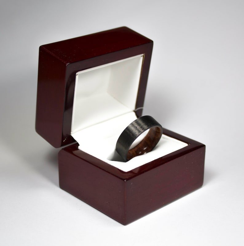 Carbon Fiber Ring With Thuya Burl wood liner, Black Ring, Men's Ring, Women's Ring, Wedding Band, Gift For Him, Gift For Her image 4