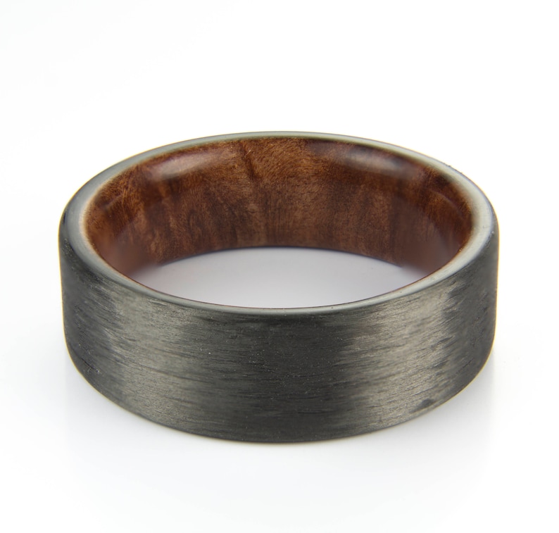 Carbon Fiber Ring With Thuya Burl wood liner, Black Ring, Men's Ring, Women's Ring, Wedding Band, Gift For Him, Gift For Her image 1