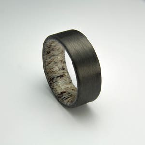 Carbon Fiber Ring with Elk antler liner, Engagement Rings, Black Rings, Men's Wedding Band, Wedding Ring, Men's Ring, Best Friend Gifts
