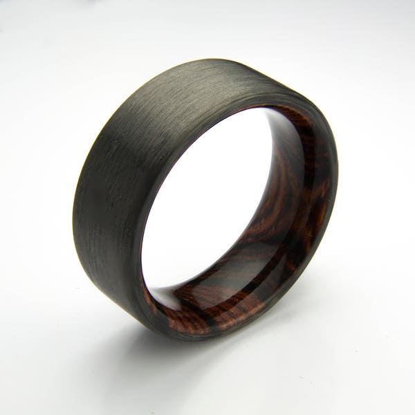 Etsy Rings, Ring, Carbon Fiber Ring with Cocobolo Wood liner, Wedding Ring, Black Ring, Men's Wedding Band, Gift For Him, Gift For Her