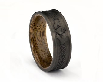 Mens Carbon Wedding Band, Carbon Fiber Ring, Walnut Wood, Carbon Ring, Black Ring, Wedding Ring, Carbon Fiber Ring