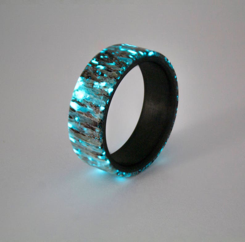 Etsy Rings, Ring, Carbon Fiber Ring, Elk Antler Ring, Glow Ring, Men's Ring, Black Ring, Wedding Bands, Ring For Men, Gift Ideas image 1