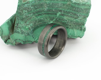 Carbon Ring, Carbon Fiber Ring With Malachite Inlay, Men's Wedding Ring, Men's black ring, Black ring, Men's Black Ring, Gifts