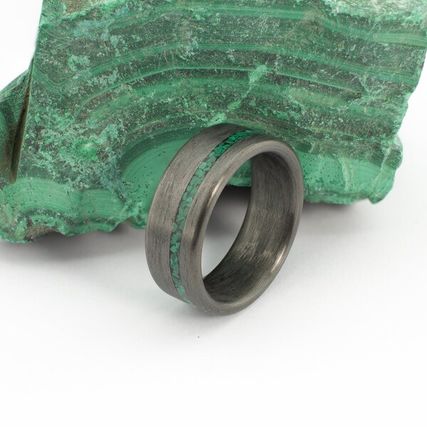 Carbon Fiber Ring: Malachite Inlay, Men's Wedding Band
