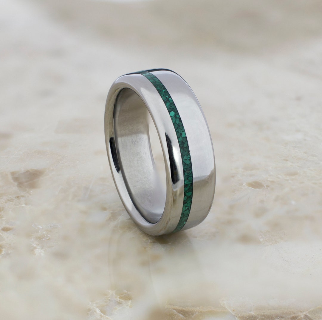 Titanium Ring With Malachite Mineral Stone Inlay Men's - Etsy