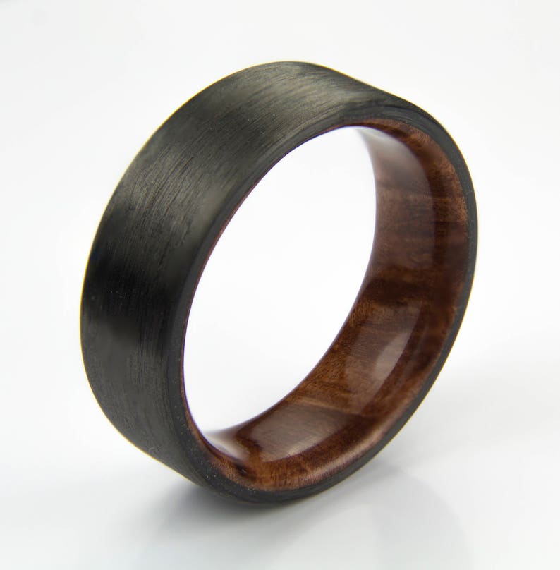 Carbon Fiber Ring With Thuya Burl wood liner, Black Ring, Men's Ring, Women's Ring, Wedding Band, Gift For Him, Gift For Her image 3