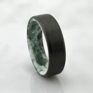 Carbon Fiber Ring: Green Quartzite Inlay, Unisex Wedding Band