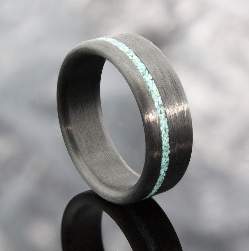 Carbon Fiber Ring With Turquoise Inlay, Turquoise Rings, Black Rings, Wedding Rings, Men's Wedding Band, Ring for Men, Best Gift image 6