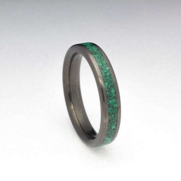 Carbon Fiber Ring with Malachite Inlay - Men's Wedding Band