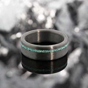 Carbon Fiber Ring With Turquoise Inlay, Turquoise Rings, Black Rings, Wedding Rings, Men's Wedding Band, Ring for Men, Best Gift image 4