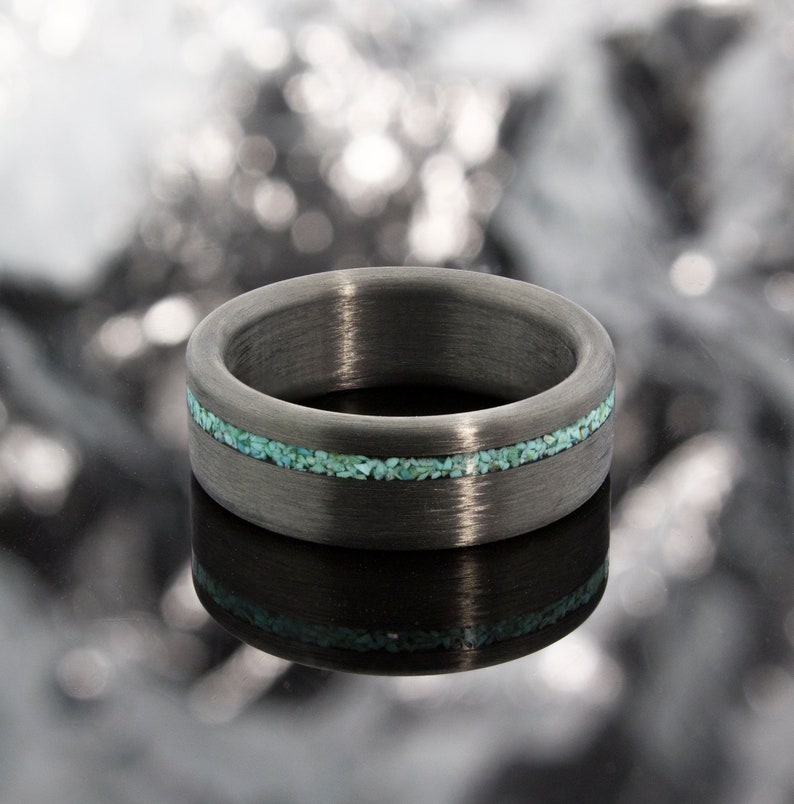 Carbon Fiber Ring With Turquoise Inlay, Turquoise Rings, Black Rings, Wedding Rings, Men's Wedding Band, Ring for Men, Best Gift image 4