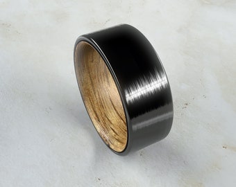 Carbon Fiber Ring With Oak Wood liner, Wedding Ring, Black Ring, Men's Wedding Band, Gift For Him, Gift For Her, Gifts