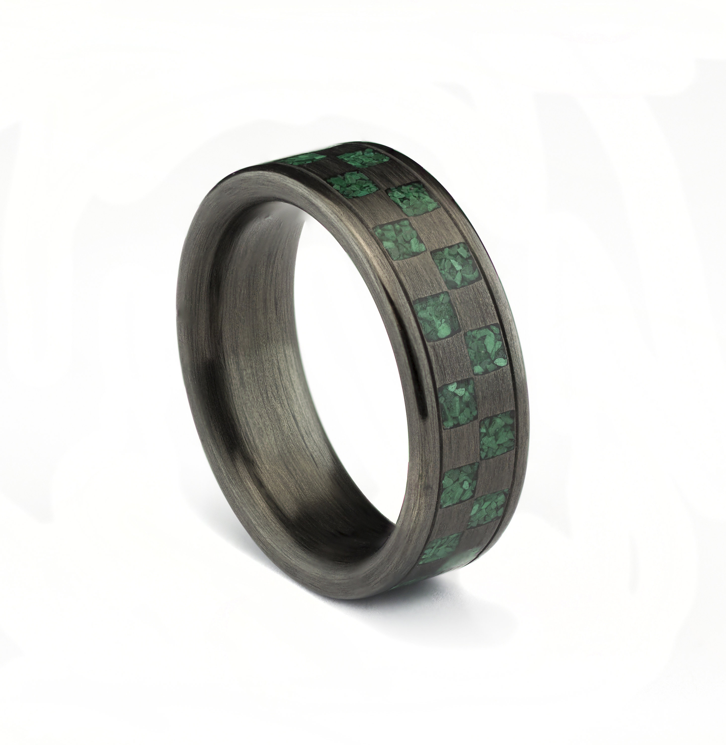 Carbon Fiber Ring With Malachite Wave Through The Middle
