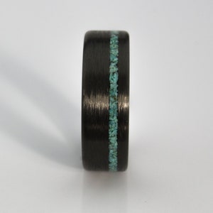 Carbon Fiber Ring With Turquoise Inlay, Turquoise Rings, Black Rings, Wedding Rings, Men's Wedding Band, Ring for Men, Best Gift image 2
