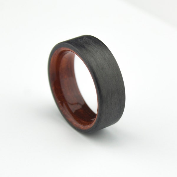 Carbon Fiber Ring, Padauk wood, Wedding Band, Jewelry, Rings, Engagement Rings, Black Rings, Men's Wedding Band, Men's Ring