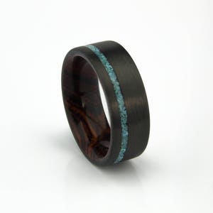 Carbon Fiber Men's Ring: Cocobolo Wood & Turquoise Inlay Wedding Band