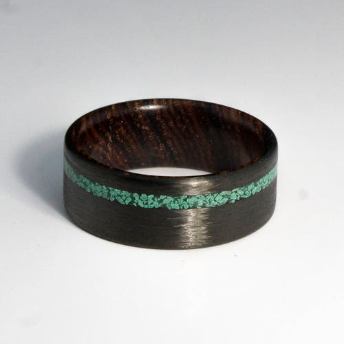 Carbon Fiber Ring With Cocobolo Wood, Malachite liner, Men's wedding ring, Man black ring, Black ring, Men's hot Black Ring