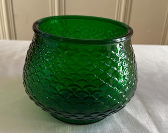 MCM E. O. Brody Emerald Green Glass Fish Scale Vase Bowl Planter 1018 Cleveland Vintage