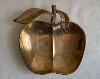 An Apple a Day Catch All Bowl Teacher Gift Gold Trinket Dish Home Decor Metal Dish Vintage Brass Apple Collect All Dish