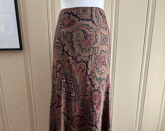 Lauren Ralph Lauren 100% Silk A Line Long Maxi Paisley Skirt 90s Vintage sz 16