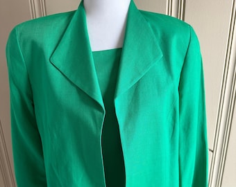 Vintage Green Linen Dress by Doncaster Short Sleeve with Jacket Two Piece 8P 10P